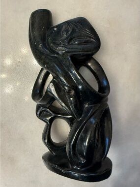 Black Abstract Carved Stone Sculpture - Home Accent